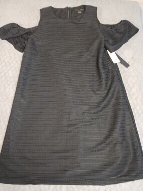 Cynthia Steffe Size 6 Black Textured Dress Cold- Shoulder Sleeve NWT A-line